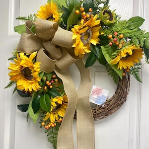 Farmhouse Summer Wreath, Sunflower Wreath for Front Door, Country Sunflower Wreath, Fall Wedding Decor, Cheerful Wreath for Year Round