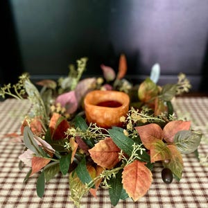 Farmhouse Fall Mini Wreath, Autumn Candle Ring, Wall Decor, Modern Farmhouse Harvest Mini Wreath, Wedding Gift, Teacher Gift, New House.