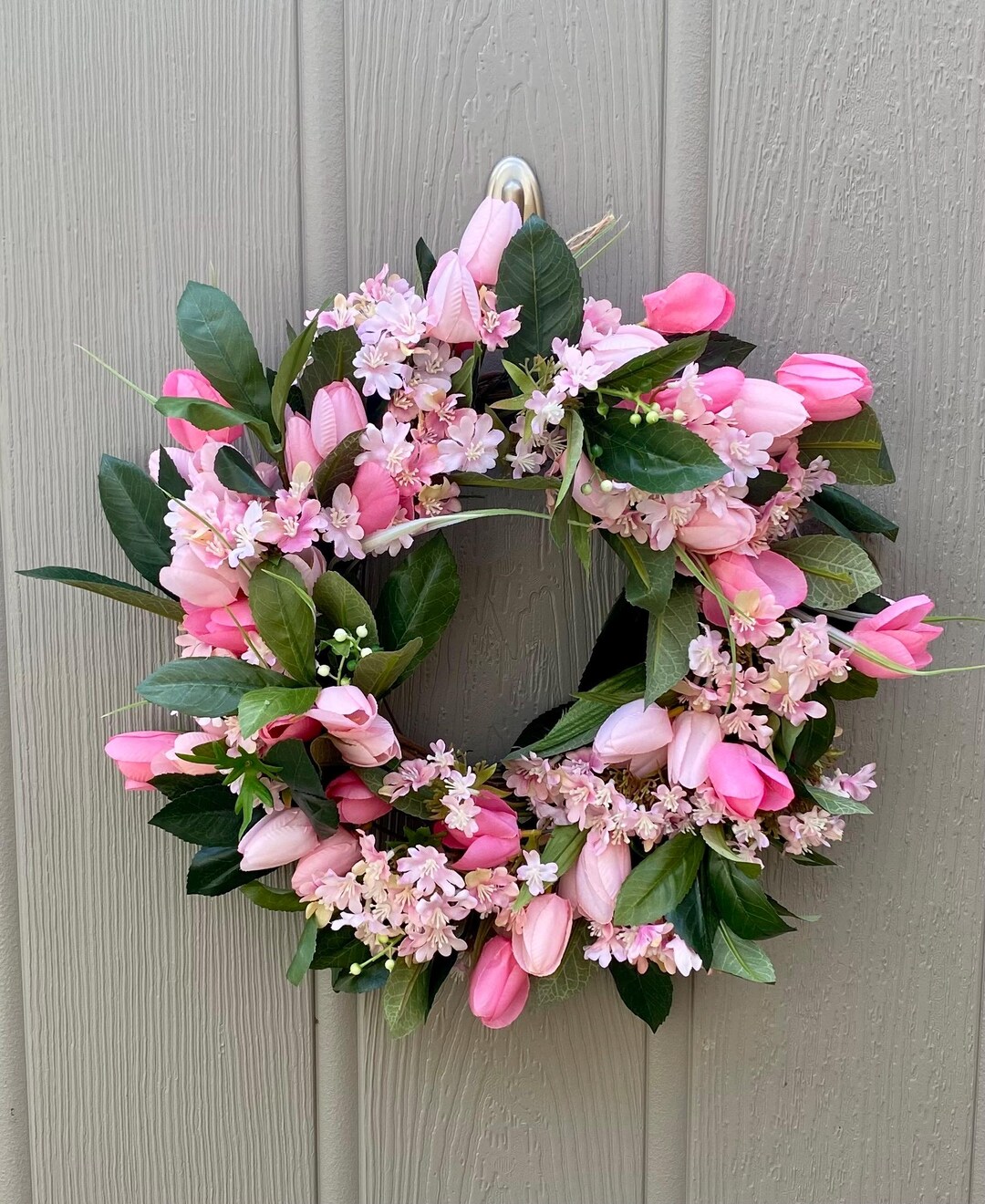 Pink Tulip Spring Wreath, Cherry Blossom, Farmhouse Door Decor - Etsy