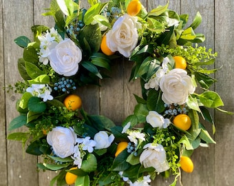 Lemon Wreaths, Summer Wreath for Front Door Yellow Lemons Wreath, Year Round Wreath, Summer Door Decor, Housewarming, Mother’s Day Gift