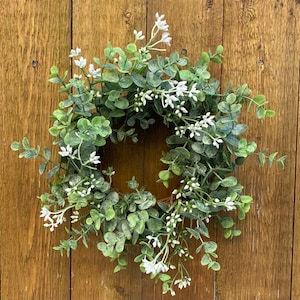 Mini Farmhouse Wreath, Greenery Wreath, Year Round Wreath, Wall Decor, Gallery Wall, Spring Wreath Candle Ring, Housewarming Gift, Mom Gift