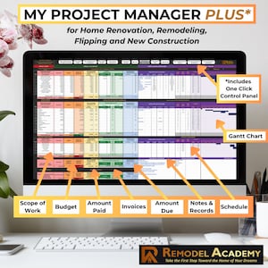 MY PROJECT MANAGER Plus | Home Renovation Planner | Excel Spreadsheet | Perfect for home renovation, remodels, flipping, & new construction