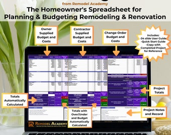 On-Budget: The Homeowner's Spreadsheet for Planning and Budgeting Remodeling & Renovation | Home Renovation Planner and Spreadsheet