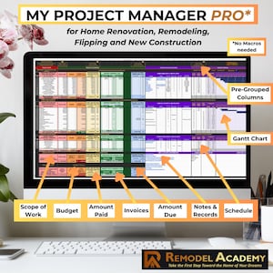 MON CHEF DE PROJET Pro | Planificateur de rénovation domiciliaire | Feuille de calcul Excel | Parfait pour la rénovation domiciliaire, les rénovations, le retournement et les nouvelles constructions