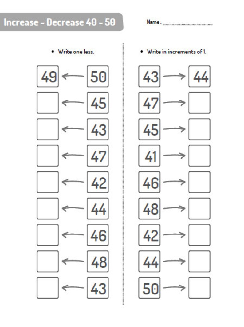 Increase - Decrease Worksheet - 5 Pages PDF - Etsy