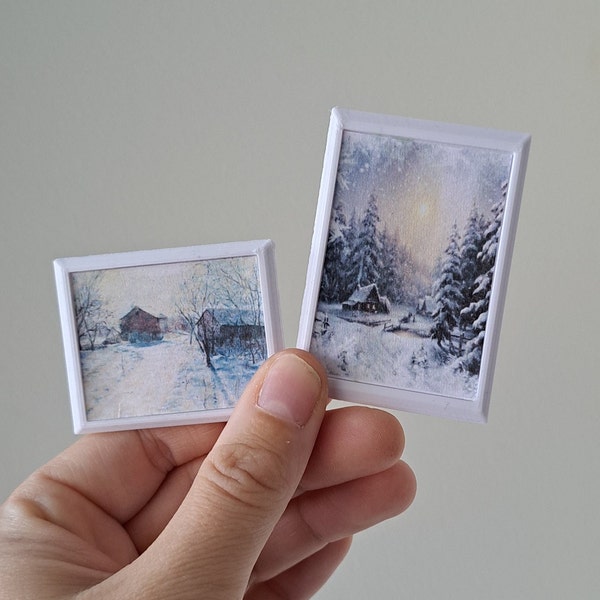 Cuadro enmarcado para casa de muñecas en miniatura, invierno: decoración a escala 1/12