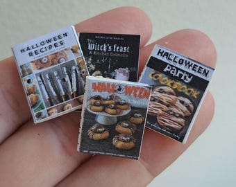 Halloween-kookboeken miniatuurpoppenhuis: decor schaal 1/12, set van 4 inch