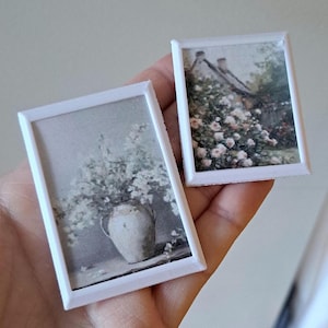 1:12 Miniature Dollhouse Wall Art Flowers Paintings Print Home Decorating Dolls House Decor Miniature Scene 1/12th Scale