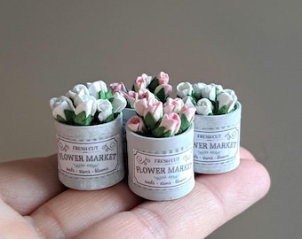 1:12 Miniature Dollhouse Flower Home Decor Roses in pot Dolls House Dollhouse Decor Miniature Scene 1/12th Scale