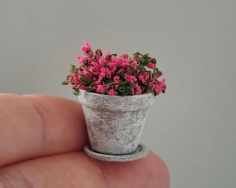Miniature Dollhouse Pink Flower Pot: 1/12 Scale Farmhouse Decor