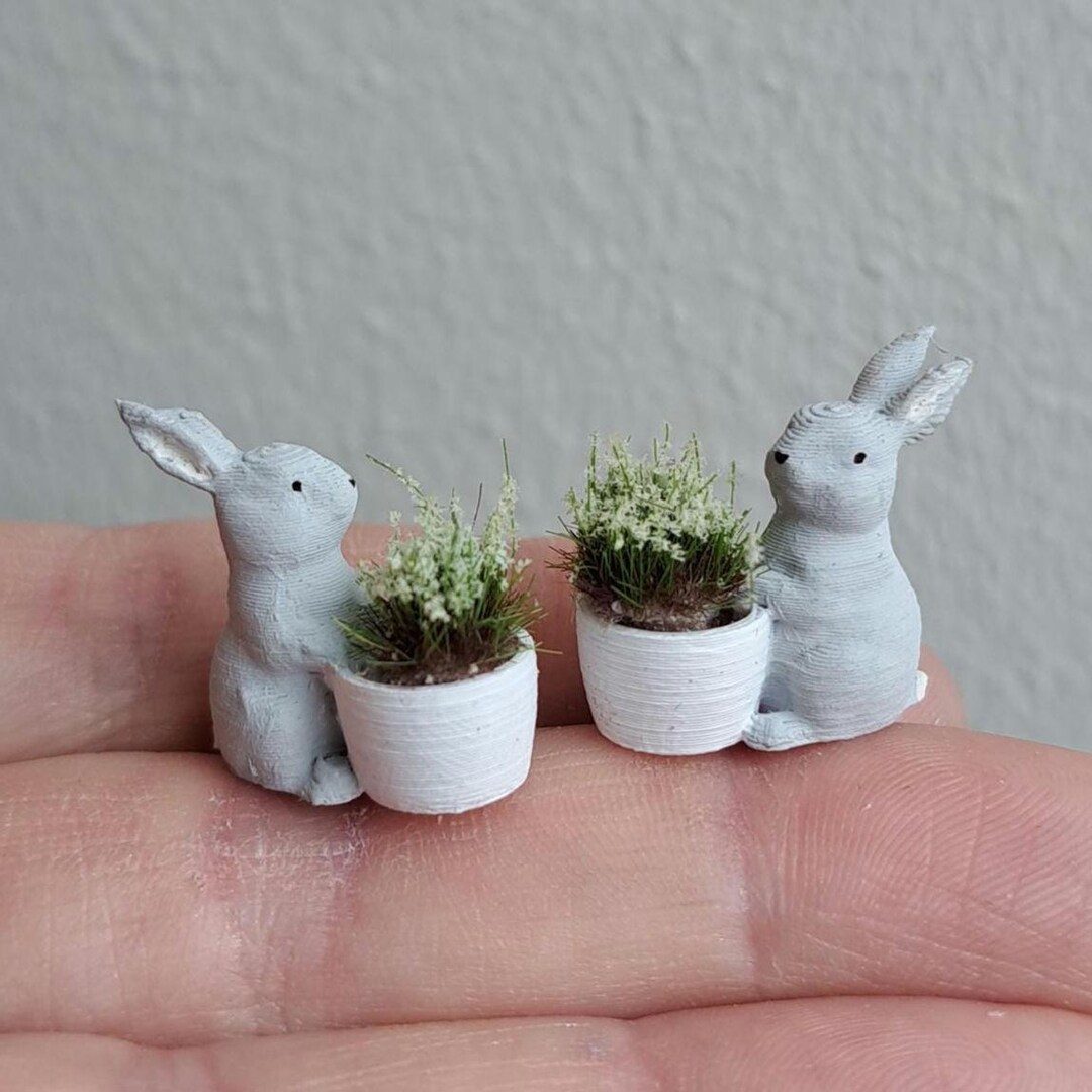 Miniature Dollhouse Easter Bunny Bowl With Flower: 1/12 Scale Decor - Etsy
