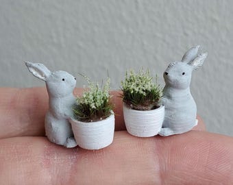 Miniature Dollhouse Easter Bunny Bowl with flower: 1/12 Scale Decor