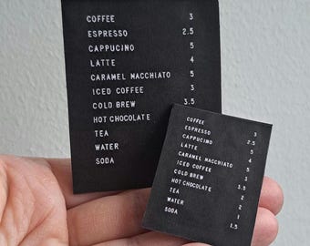 Miniature Dollhouse Coffee Bar Menu Sign: 1/12 Scale Decor