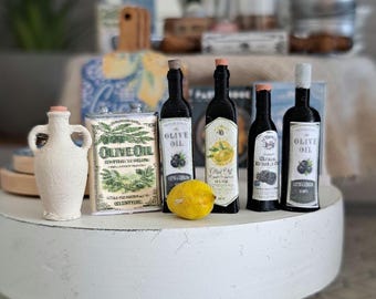 Miniature Dollhouse Olive Oil Bottles: 1/12 Scale Decor