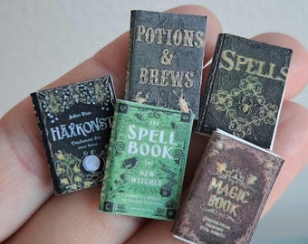 Miniature Dollhouse Halloween Witch Books: 1/12 Scale Decor, Set of 5