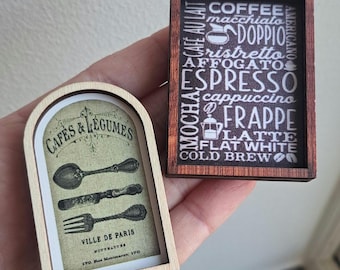Miniature Dollhouse Kitchen Signs - 1/12 Scale Decor