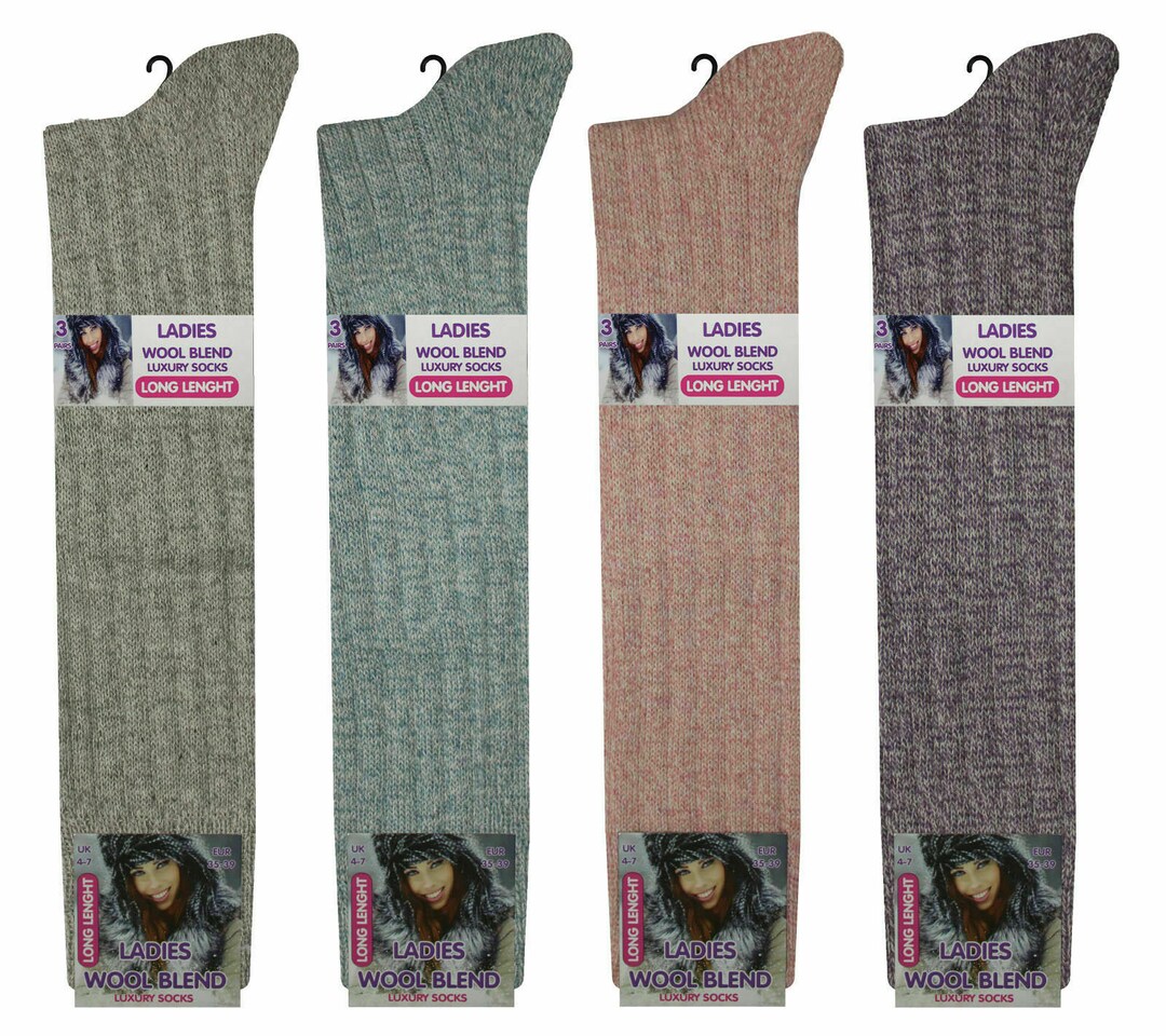 Womens Ladies Long Length Knee High Wool Socks Thick Outdoor Hiking