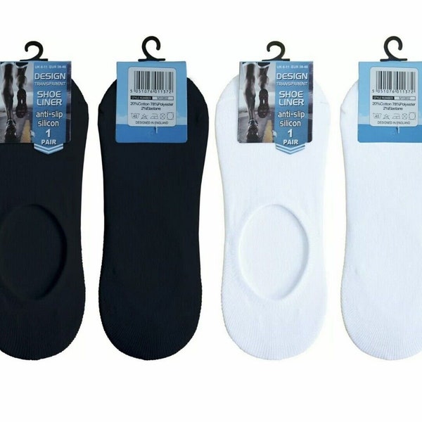 Ladies Mens Invisible Trainer Socks No Show Shoe Liner Anti Slip Silicone Size UK 4-7