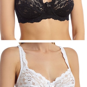 New underwired Stretchy floral Lace bra Black or White Marlon Lingerie