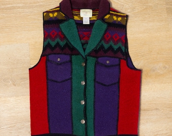 Vintage 90s Funky Wool Sweater Vest | Susan Bristol Casuals Colorful Retro Style