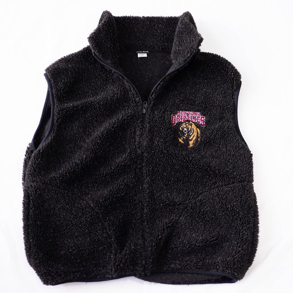 Vintage Montana Grizzlies Black Sherpa Vest / Retro College Sportswear