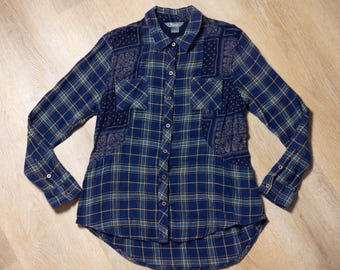 Vintage Plaid and Paisley Button Down Long Sleeve Flannel Shirt by Natural Reflections