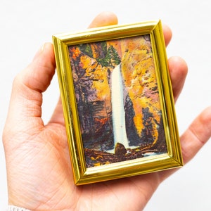 Vintage Yellowstone National Park Montana Waterval Foto Briefkaart Gouden Frame