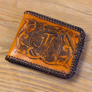 Cartera vaquera vintage de cuero hecha a mano con iniciales JH