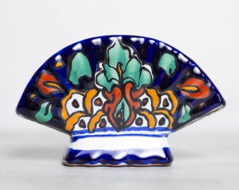 porte-serviettes en poterie peinte Talavera vintage | Art mexicain en terre cuite
