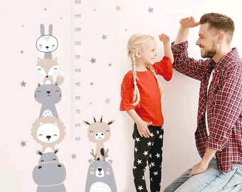 Messlatte Wandtattoo mit niedlichen Tieren | Kinderzimmer | Babyzimmer | Einfaches vermessen der Körpergröße ihres Kindes