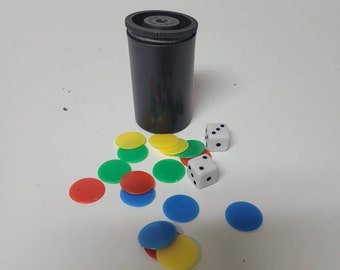 Ludo seeds and playing dices.