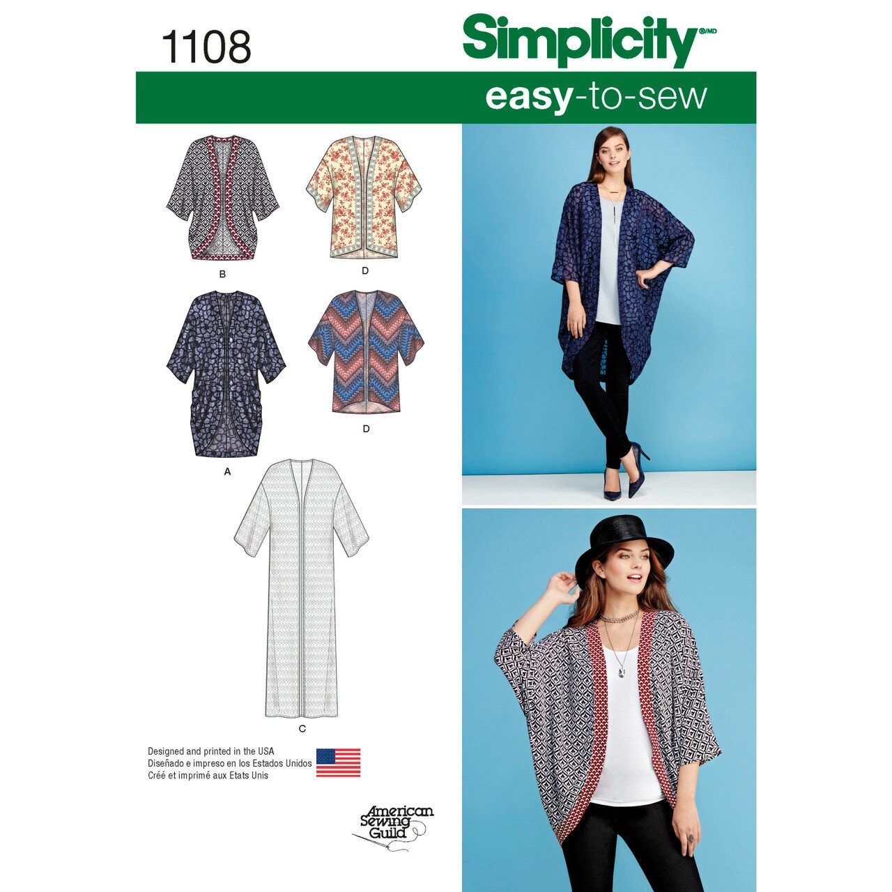 Simplicity S1108 Sewing Pattern Misses' Kimonos Size: XXS-XXL