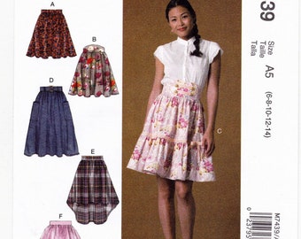 McCall's M7439 Sewing Pattern, Misses' Skirts & Belt ~ Flared Skirts with Waistband, Length and Hemline Variations, Size 6-14