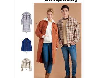 Simplicity Sewing Pattern s9388 11173 Shirt Jackets Unisex Adult Size XXS-XXL