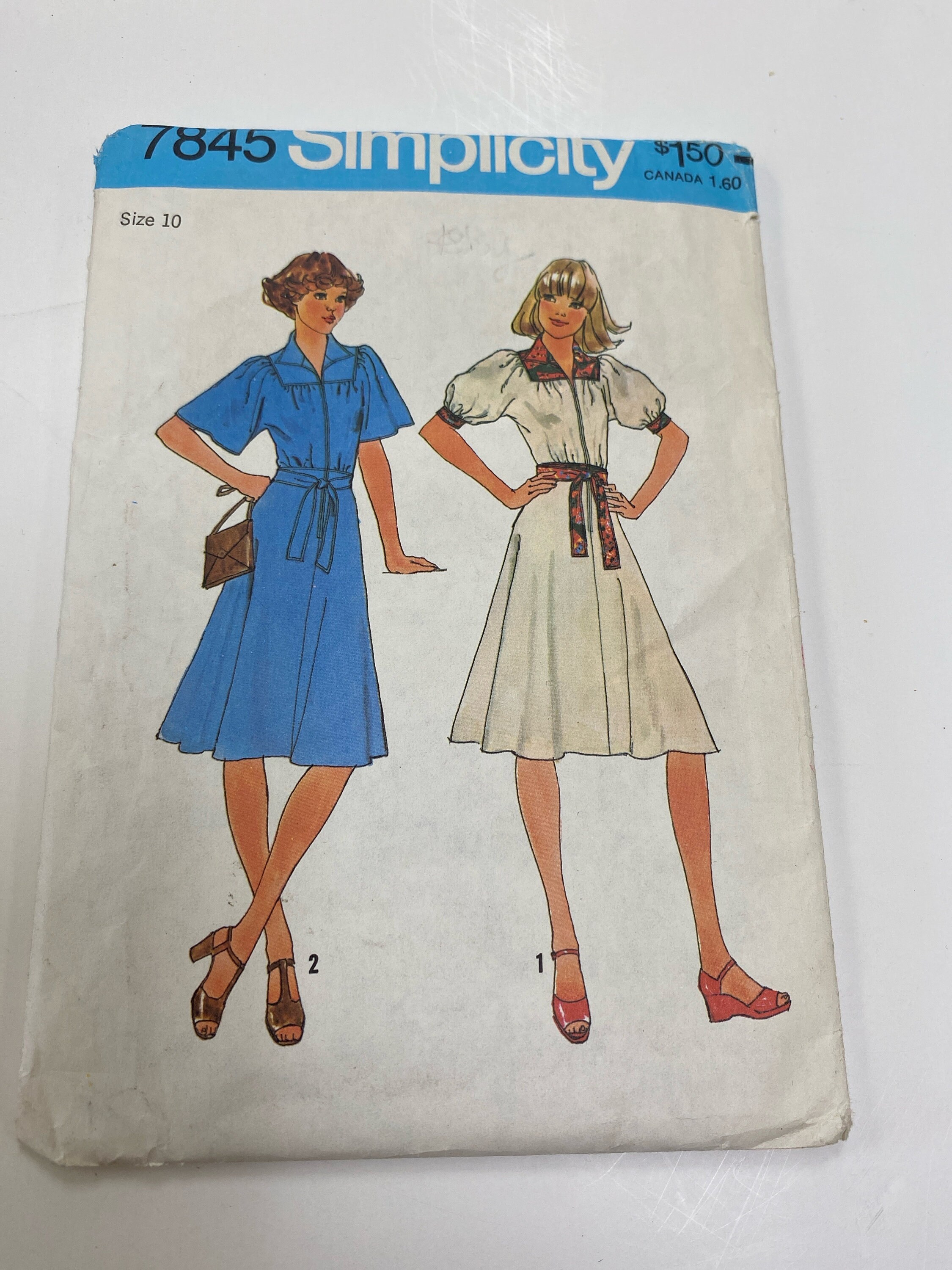 Shirt Dress 12 Simplicity 7845 Sewing Pattern UC VTG 70s Kimono Sleeve Collared