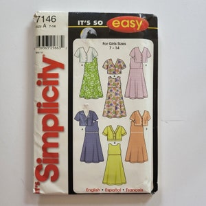 Simplicity 7146 Childrens Girls 7-14 Dress Jacket Sewing Pattern Uncut