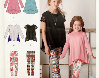 Simplicity Pattern 8105 Girls Knit Tunic Tops Leggings 2 Styles Sz 7-14 UNCUT