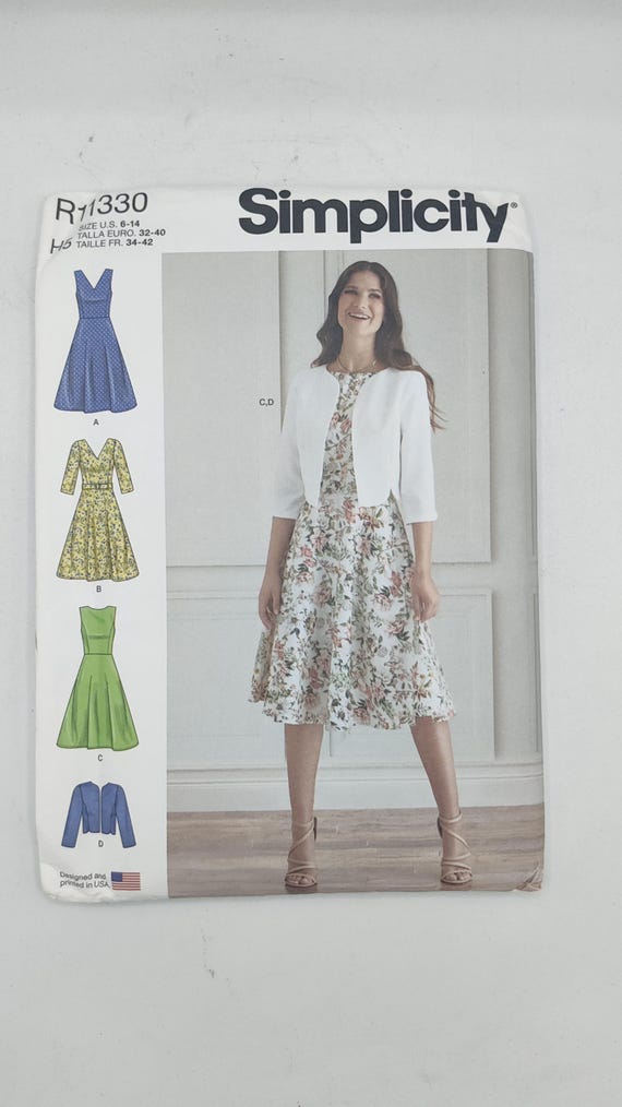 Simplicity R11330 Fit & Flare Dress W Jewel or V-neck Jacket Sz 6-14 UC  S9473 - Etsy New Zealand
