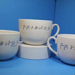 Vintage,Rare,Friends latte coffee/soup/cereal mugs, 1 cast,2 loves me,loves me not.Friends logo on all. Sold as set of 3,1 owner,never used