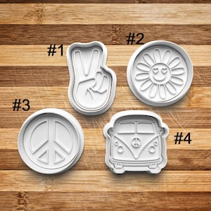 Peace & Love Cookie Cutters | 3D Printed Cookie Cutter | Cookie Stamp | VW Van | Cookie Embosser | 70s Cookie Cutter | Hippie | Groovy | 60s