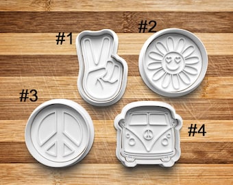 Peace & Love Cookie Cutters | 3D Printed Cookie Cutter | Cookie Stamp | VW Van | Cookie Embosser | 70s Cookie Cutter | Hippie | Groovy | 60s