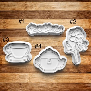 Tea Party Cookie Cutters | 3D Printed Cookie Cutter | Cookie Stamp | Fondant | Cookie Embosser | Clay Cutter Jewelry | Clay Earring Cutter