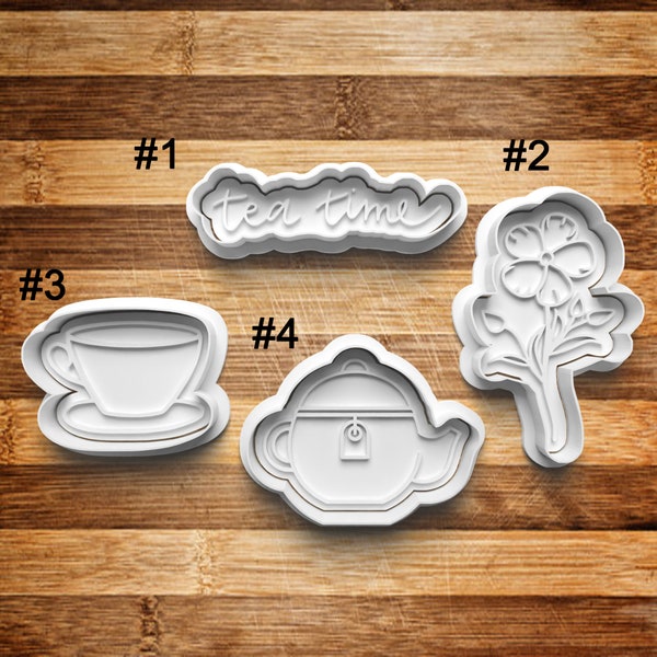 Tea Party Cookie Cutters | 3D Printed Cookie Cutter | Cookie Stamp | Fondant | Cookie Embosser | Clay Cutter Jewelry | Clay Earring Cutter