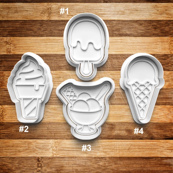 Ice Cream Cookie Cutter | Cookie Stamp | Cookie Embosser | Cookie Fondant | Clay Stamp | Popsicle | Banana Split | Ice Cream Cone