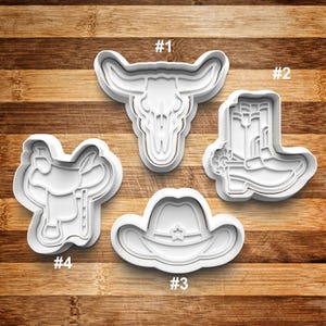 Cowboy Cookie Cutter | Cookie Stamp | Cookie Embosser | Cookie Fondant | Clay Stamp | Cow Skull | Cowboy Boots | Saddle | Cowboy Hat