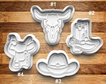 Cowboy Cookie Cutter | Cookie Stamp | Cookie Embosser | Cookie Fondant | Clay Stamp | Cow Skull | Cowboy Boots | Saddle | Cowboy Hat