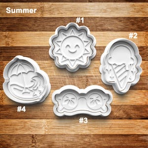 Summer Cookie Cutter | Cookie Stamp | Cookie Embosser | Cookie Fondant | Clay Stamp | Sun | Ice Cream Cone | Sunglasses | Ocean Waves