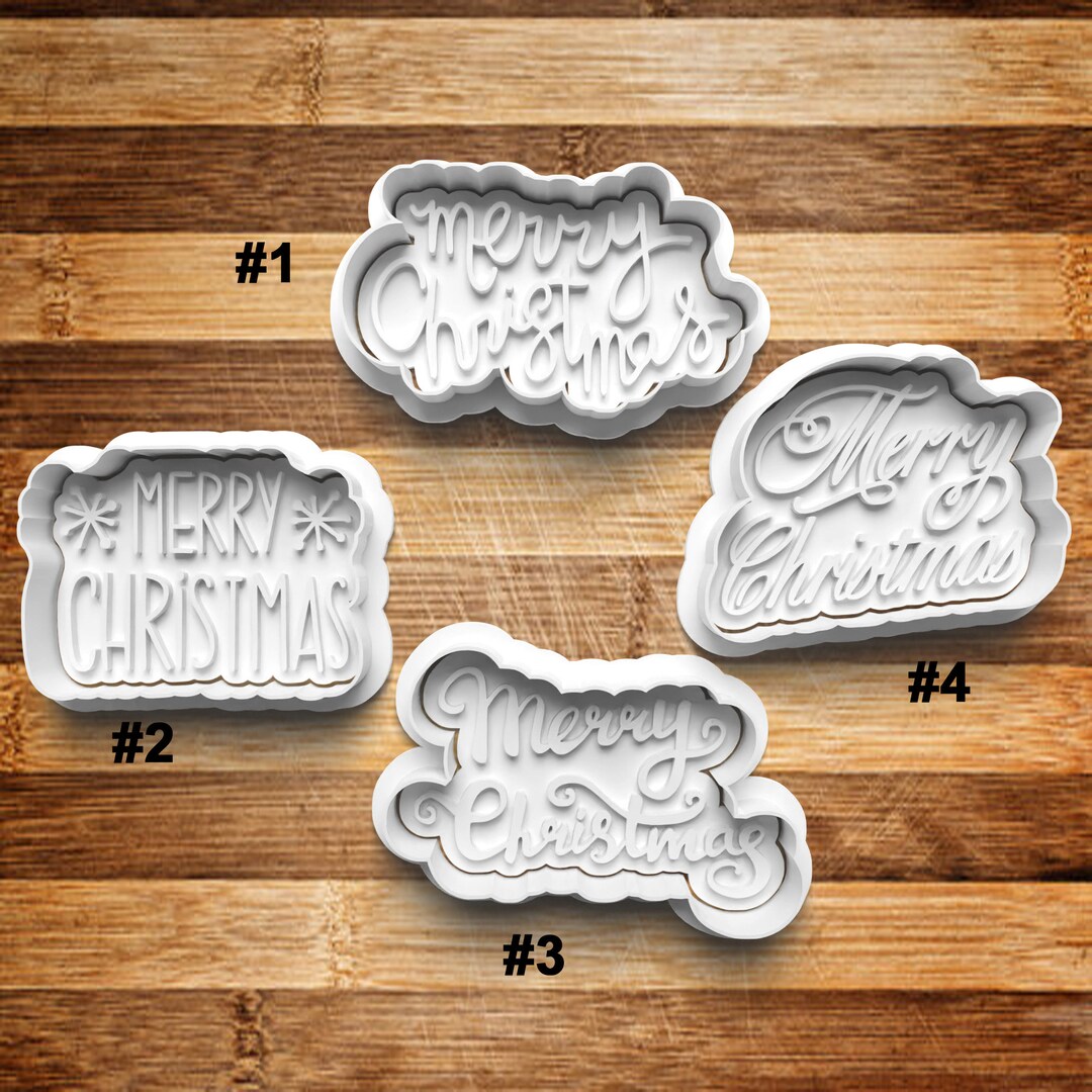 Happy New Year Merry Christmas Cookie Cutter & Stamp Set | Plastic Baking Molds