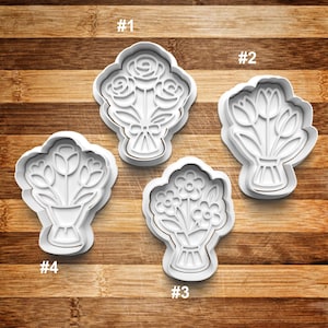 Flower Bouquet Cookie Cutter | Cookie Stamp | Cookie Embosser | Cookie Fondant | Clay Stamp | Roses | Tulips | Daisies