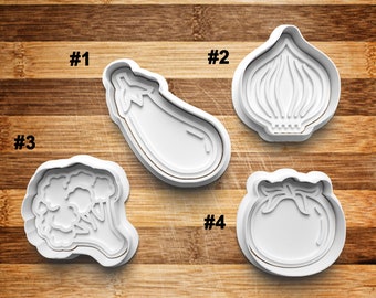 Vegetable Cookie Cutter | Cookie Stamp | Cookie Embosser | Cookie Fondant | Clay Stamp | Egg Plant | Onion | Tomato | Broccoli | Garden